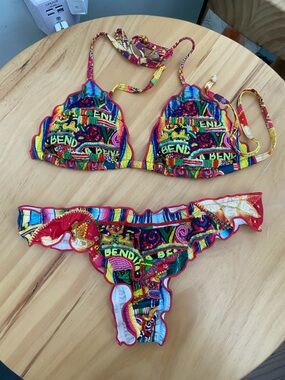 Agua Bendita Multicolor Embellished Bikini - Red, Yellow, Blue, Green, Purple
